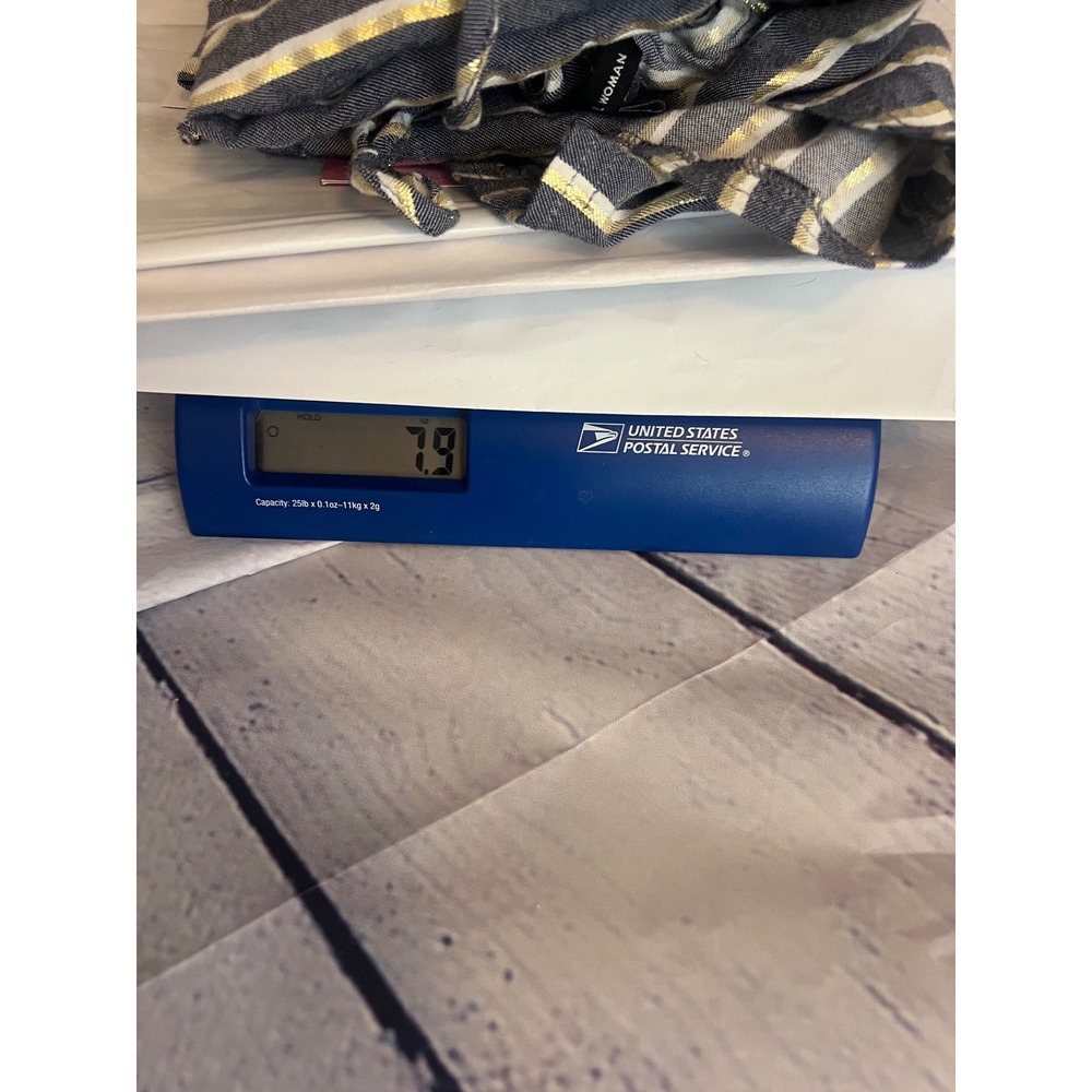 Zac & Rachel Woman Navy Gold Metallic Striped Lace Up Back Sleeveless Top 2X - Picture 13 of 13